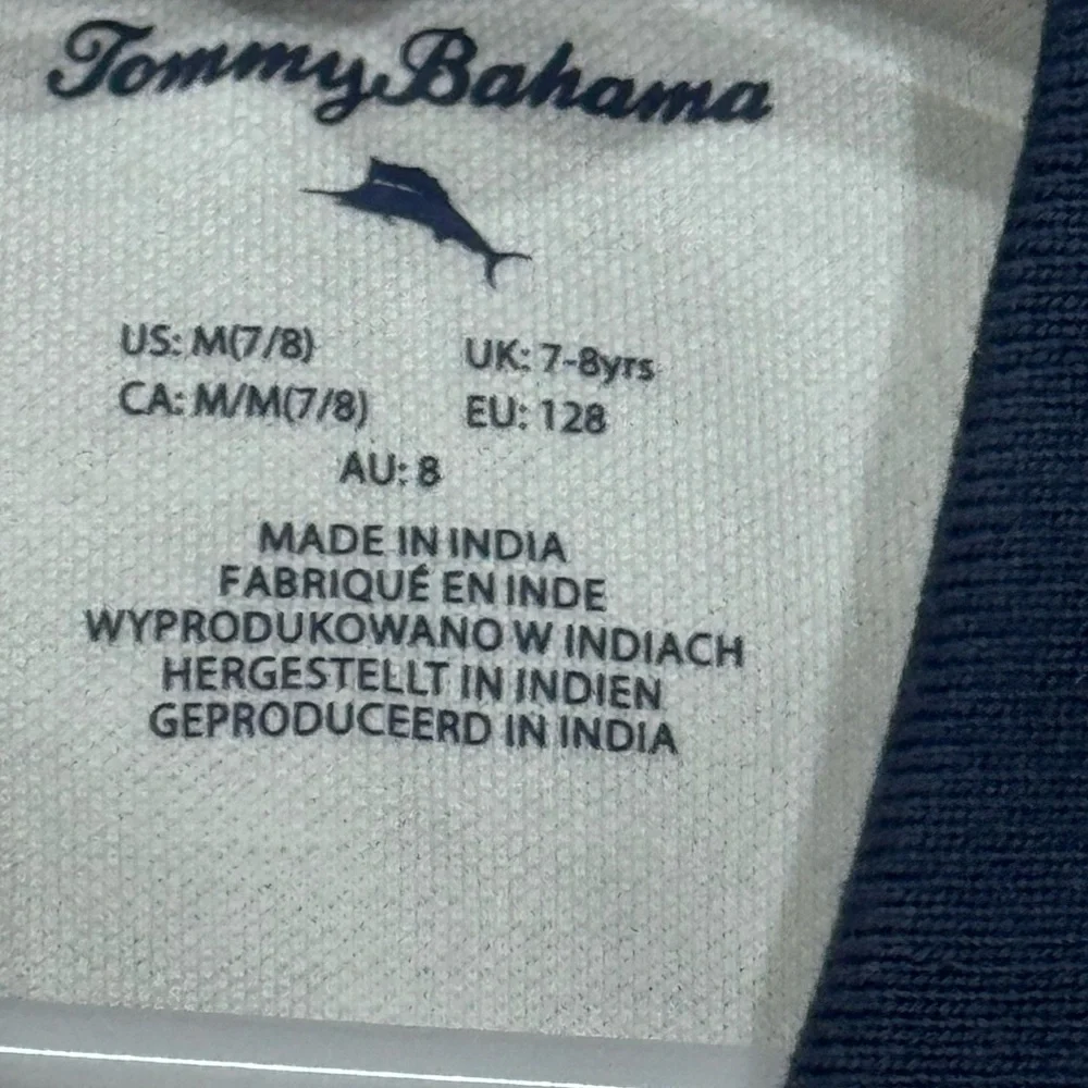 Tommy Bahama Kids Polo in White with Navy Accents - Picture 3 of 3